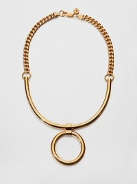 A sleek and modern design with a large circle pendant. 16k goldplatingLength, about 24Pendant size, about 2Lobster clasp closureImported A sleek and modern design with a large circle pendant. 16k goldplatingLength, about 24Pendant size, about 2Lobster clasp closureImported