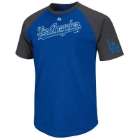 MLB Los Angeles Dodgers Big Leaguer Fashion Crew Neck Ringer T-Shirt, Royal Heather/Charcoal Heather