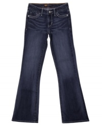 Thick top-stitching at the pockets and belt loops, these bootcut jeans from Levi's have just enough of an accent to enhance her style. Thick top-stitching at the pockets and belt loops, these bootcut jeans from Levi's have just enough of an accent to enhance her style.