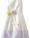 Us Angels Girls 7-16 A Line With Border Dress, Ivory With Lavendar, 7