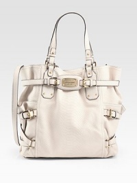 A roomy carryall in exotic python printed leather.Double top handles, 8 dropDetachable shoulder strap, 18½ dropMagnetic snap strap closureTwo outside open pocketsProtective metal feetOne inside zip pocketFour inside open pocketsFully lined13W X 13¼H X 4¾DImported A roomy carryall in exotic python printed leather.Double top handles, 8 dropDetachable shoulder strap, 18½ dropMagnetic snap strap closureTwo outside open pocketsProtective metal feetOne inside zip pocketFour inside open pocketsFully lined13W X 13¼H X 4¾DImported
