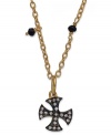 Crossover appeal. This necklace, crafted from 14k gold over sterling silver and oxidized sterling silver, is centered by a stylized cross adorned with cubic zirconia accents. Approximate length: 16 inches. Approximate drop: 3/4 inch.