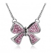 Fashionable Silver Tone Chain Pink Swarovski Crystal Bow Tie Butterfly Pendant Necklace Urban Girl Charm