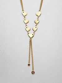 Wear your hearts on your neck with this sweet and sparkling style. Glass stoneGoldtone-plated brassLength, about 27.5Pendant size, about 3Spring ring closureImported 