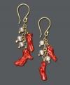 Red-hot earrings with a hint of sophistication. Smooth cultured freshwater pearls (3 mm) combine with bright coral branches in a 14k gold setting. Approximate drop: 1 inch.