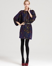 Wide, stylish dolman sleeves add definition to this silky-light Tegan dress that flaunts a stunning oil painting-inspired print--belt it for a cinched silhouette or simply let it flow. Wide, stylish dolman sleeves add definition to this silky-light Tegan dress that flaunts a stunning oil painting-inspired print--belt it for a cinched silhouette or simply let it flow.