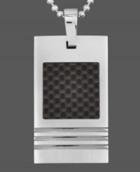 Industrial chic. This polished men's pendant features a rectangular shape set in stainless steel and black carbon fiber. Approximate length: 24 inches. Approximate drop length: 1-3/4 inches. Approximate drop width: 1 inch.