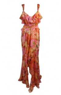Badgley Mischka Womens Floral Print Ruffle Silk Dress Badgley Mischka Womens Floral Print Ruffle Silk Dress