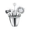 Faces 8-piece bar set is crafted of 18/10 stainless steel and makes a clever conversation piece. The set includes: jigger, bottle opener, ice tongs, cocktail mixer, cocktail strainer, bar knife, utensil rack and ice bucket.