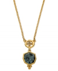Stylish stones stand out in this necklace from T Tahari's On the Edge Collection. Crafted from 14k gold plated, nickel-free mixed metal, the necklace is accented with black and light Colorado glass stones. Approximate length: 17 inches + 3-inch extender. Approximate drop: 2-1/4 inches. Stylish stones stand out in this necklace from T Tahari's On the Edge Collection. Crafted from 14k gold plated, nickel-free mixed metal, the necklace is accented with black and light Colorado glass stones. Approximate length: 17 inches + 3-inch extender. Approximate drop: 2-1/4 inches.