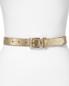 Give your outfit an instant hint of shine with this WCM belt, crafted of metallic leather and finished with a simply styled buckle.