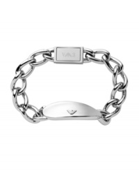 Sleek style for the modern male. Emporio Armani's stainless steel bracelet will add instant polish to your look with an oval link chain and logo accented plate. Approximate length: 7-1/2 inches. Sleek style for the modern male. Emporio Armani's stainless steel bracelet will add instant polish to your look with an oval link chain and logo accented plate. Approximate length: 7-1/2 inches.