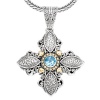 925 Silver & Blue Topaz Puffy Celtic Cross Pendant with 18k Gold Accents