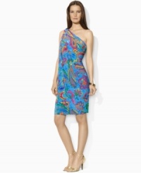 The epitome of chic sophistication in a vibrant paisley print, this Lauren by Ralph Lauren dress is tailored from slinky matte jersey with draped detailing for a dramatic effect. The epitome of chic sophistication in a vibrant paisley print, this Lauren by Ralph Lauren dress is tailored from slinky matte jersey with draped detailing for a dramatic effect.
