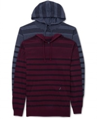 Trendy knit hoodie by Univibe with unique fine and solid stripes. Makes a great gift. Trendy knit hoodie by Univibe with unique fine and solid stripes. Makes a great gift.