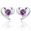 Rhodium Plated 925 Silver Amethyst Heart Shape Stud Earrings-SE3050