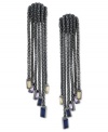 Fringe benefits. BCBGeneration's pair of linear earrings are crafted from hematite-tone mixed metal with mesh fringe ending in multicolor glass stones for a stylish touch. Approximate drop: 3 inches.