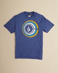 Rendered in a soft marled cotton, the Sound Out tee features a concentric circle log print on the front. Rendered in a soft marled cotton, the Sound Out tee features a concentric circle log print on the front.