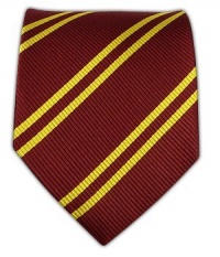 100% Silk Woven Burgundy and Gold Double Stripe Tie 100% Silk Woven Burgundy and Gold Double Stripe Tie