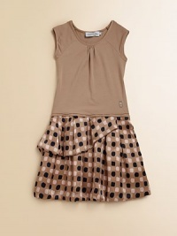 Airy and lovely silk is printed with a colorful polka dot pattern and embellished with pretty pleats.SleevelessFull pleated skirtSilkDry cleanImported Airy and lovely silk is printed with a colorful polka dot pattern and embellished with pretty pleats.SleevelessFull pleated skirtSilkDry cleanImported