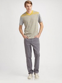Multi-colored stripes offers a refreshing update to a casual classic, shaped in lightweight cotton for long-lasting comfort.V-neckCottonMachine washImported Multi-colored stripes offers a refreshing update to a casual classic, shaped in lightweight cotton for long-lasting comfort.V-neckCottonMachine washImported
