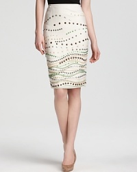 Intricate beading and a delicate nude hue lend dimension to this linen Lafayette 148 New York pencil skirt. Pair with a jewel-toned blouse and heels for a day-to-night ensemble.