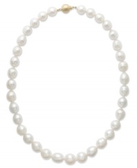A simple style that exudes elegance. This sophisticated strand of cultured South Sea pearls (10-12 mm) strikes the perfect balance between day and evening. Features a brushed ball clasp in 14k gold. Approximate length: 18 inches. A simple style that exudes elegance. This sophisticated strand of cultured South Sea pearls (10-12 mm) strikes the perfect balance between day and evening. Features a brushed ball clasp in 14k gold. Approximate length: 18 inches.