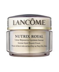 THE ROYAL TREATMENT.RESCUE VERY DRY SKIN. DISCOVER SUPPLE SOFTNESS.RESCUE your dry skin. This rich, non-greasy cream instantly relieves tightness and softens fine, feathery lines caused by dehydration. REPAIR very dry skin's appearance. Patented ROYAL LIPIDÉUM™, a unique technology enriched with Royal Jelly, supplements skin's own natural lipids for intense hydration.PROTECT your skin. With renewed levels of moisture-trapping lipids, skin feels cocooned and insulated from the daily effects of climate and seasonal changes. 89% of women see softer, more supple skin.** Percentage of women who reported visible improvement in a 4-week consumer test.