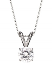 Simply stunning. A round-cut solitaire diamond (3/4 ct. t.w.) always makes a statement. Setting and chain crafted in 14k white gold. Approximate length: 18 inches. Approximate drop: 1/2 inch. Simply stunning. A round-cut solitaire diamond (3/4 ct. t.w.) always makes a statement. Setting and chain crafted in 14k white gold. Approximate length: 18 inches. Approximate drop: 1/2 inch.