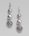 From the Elements Collection. A triple drop of sterling silver with hammered bead at the top.Sterling silver Length, about 1½ Width, about ½ Ear wire Imported 