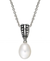 Timeless elegance. From its Pallini collection, Honora offers this sterling silver necklace featuring a cultured freshwater pearl (9-10 mm) pendant for a glamorous look. Approximate length: 19 inches. Approximate drop: 1 inch. Timeless elegance. From its Pallini collection, Honora offers this sterling silver necklace featuring a cultured freshwater pearl (9-10 mm) pendant for a glamorous look. Approximate length: 19 inches. Approximate drop: 1 inch.