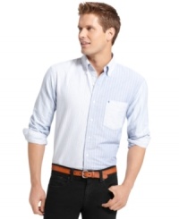 When you're piecing together your look, reach for this modern patchwork Cambridge Oxford shirt from Izod. When you're piecing together your look, reach for this modern patchwork Cambridge Oxford shirt from Izod.