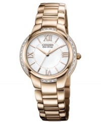 A classically accented timepiece with added warmth and sparkle from Citizen's Ciena collection. A classically accented timepiece with added warmth and sparkle from Citizen's Ciena collection.