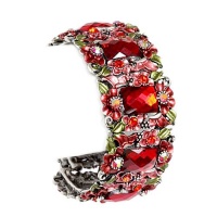 Red Painted Flower and Crystal Cuff Bangle Bracelet Red Painted Flower and Crystal Cuff Bangle Bracelet
