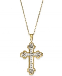 Vintage inspiration. This antique-themed cross pendant shines with the addition of round-cut diamond accents. Set in 14k gold. Approximate length: 18 inches. Approximate drop: 1 inch.