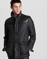 A quilted design with leather panels spruces up your wardrobe for a handsome, always cool, modern look. A quilted design with leather panels spruces up your wardrobe for a handsome, always cool, modern look.