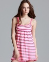 A darling striped mesh nighty with ruffle trim along hem.