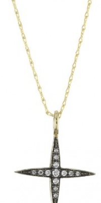 Mizuki Silver and 14k Gold Diamond Square Icicle Cross Charm Necklace