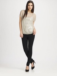 Glittering sequins peek out from under filmy silk chiffon in this layered boatneck blouse.BoatneckDropped shouldersShort sleevesSequined knit camisole includedAbout 26 from shoulder to hemOverlay: silk; camisole: 62% viscose/35% polyesterDry cleanMade in USA of imported fabricModel shown is 5'9 (175cm) wearing US size Small. Glittering sequins peek out from under filmy silk chiffon in this layered boatneck blouse.BoatneckDropped shouldersShort sleevesSequined knit camisole includedAbout 26 from shoulder to hemOverlay: silk; camisole: 62% viscose/35% polyesterDry cleanMade in USA of imported fabricModel shown is 5'9 (175cm) wearing US size Small.