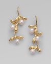 From the Olive Collection. Delicate boughs of 18k gold, sprinkled with white Akoya pearl olives. 7mm white round cultured pearls Quality: A+ 18k yellow gold Ear wire Imported