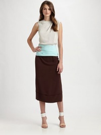 Long, lean and elegantly-tailored this colorblocked silk sheath boasts a twisted neckline and soft blouson bodice.Twisted jewel necklineSleevelessBlouson bodiceTiered contrast waistbandTiered hem with side slitsAbout 31 from natural waistSilkDry cleanImportedModel shown is 5'10 (177cm) wearing US size 4.OUR FIT MODEL RECOMMENDS ordering true size. Long, lean and elegantly-tailored this colorblocked silk sheath boasts a twisted neckline and soft blouson bodice.Twisted jewel necklineSleevelessBlouson bodiceTiered contrast waistbandTiered hem with side slitsAbout 31 from natural waistSilkDry cleanImportedModel shown is 5'10 (177cm) wearing US size 4.OUR FIT MODEL RECOMMENDS ordering true size.
