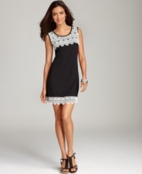 Just a touch of contrasting lace at the chest and hem of Style&co.'s shift dress gives it a sophisticated spin and a completely feminine sensibility. Just a touch of contrasting lace at the chest and hem of Style&co.'s shift dress gives it a sophisticated spin and a completely feminine sensibility.