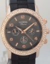 Geneva Quartz Chronograph Look Rose Gold N Black ceramic-style With Rhinestones