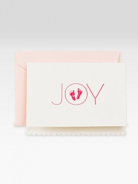 Announce the arrival of a beautiful bundle of joy with this pretty set of 10 scalloped-edge notecards. Blush-hued envelopes complement them perfectly. Set of 10 notecards3.8W X 5.2HMade in USA Announce the arrival of a beautiful bundle of joy with this pretty set of 10 scalloped-edge notecards. Blush-hued envelopes complement them perfectly. Set of 10 notecards3.8W X 5.2HMade in USA