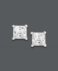 Indulge in your glamorous side with versatile, sparkling studs. Crafted from 14k white gold, earrings feature near colorless princess-cut diamonds (1-1/4 ct. t.w.). Approximate diameter: 5-1/2 mm.