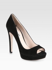 Classic suede silhouette with a platform and peep toe. Self-covered heel, 5 (125mm)Covered platform, 1 (25mm)Compares to a 4 heel (100mm)Suede upperLeather and suede liningLeather solePadded insoleMade in ItalyOUR FIT MODEL RECOMMENDS ordering one half size up as this style runs small. Classic suede silhouette with a platform and peep toe. Self-covered heel, 5 (125mm)Covered platform, 1 (25mm)Compares to a 4 heel (100mm)Suede upperLeather and suede liningLeather solePadded insoleMade in ItalyOUR FIT MODEL RECOMMENDS ordering one half size up as this style runs small.