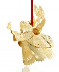 The Christmas angel heralds the arrival of a miracle, and ChemArt's 2-dimensional creation comes to life in gleaming 24k gold-plated brass and holds a guiding star. The Christmas angel heralds the arrival of a miracle, and ChemArt's 2-dimensional creation comes to life in gleaming 24k gold-plated brass and holds a guiding star.