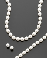 Elegant sophistication starts with this pretty three-piece pearl set including a freshwater pearl necklace (7-8 mm) measuring 18 inches with a sterling silver clasp, a freshwater pearl bracelet (7-8 mm) measuring 7-1/2 inches with a sterling silver clasp and freshwater pearl earrings (7-8 mm) with sterling silver posts. Elegant sophistication starts with this pretty three-piece pearl set including a freshwater pearl necklace (7-8 mm) measuring 18 inches with a sterling silver clasp, a freshwater pearl bracelet (7-8 mm) measuring 7-1/2 inches with a sterling silver clasp and freshwater pearl earrings (7-8 mm) with sterling silver posts.