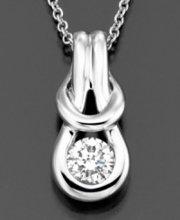The Hercules knot, an ancient symbol of strength, represents the unbreakable bond of love. At its heart rests a precious diamond. Without the diamond, the knot would unravel. This Everlon™ pendant features a round-cut diamond (1/2 ct. t.w.) set in 14k white gold for a beautiful diamond necklace. Approximate length: 18 inches. Approximate drop: 3/4 inch. The Hercules knot, an ancient symbol of strength, represents the unbreakable bond of love. At its heart rests a precious diamond. Without the diamond, the knot would unravel. This Everlon™ pendant features a round-cut diamond (1/2 ct. t.w.) set in 14k white gold for a beautiful diamond necklace. Approximate length: 18 inches. Approximate drop: 3/4 inch.