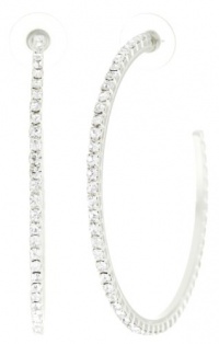 Nine West Silver-Tone Plated Crystal Large Hoop Earrings